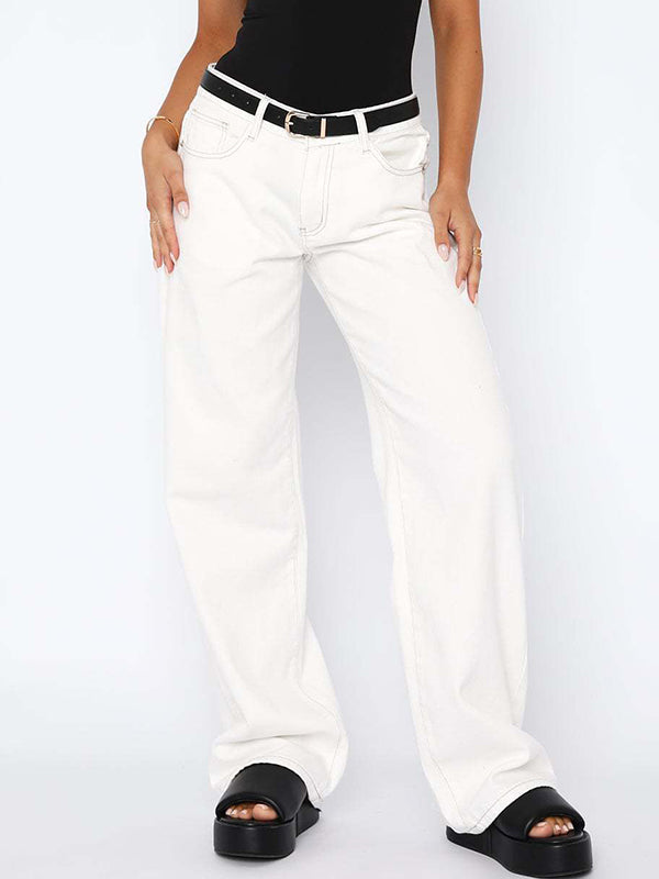 Solid Vintage Versatile Simple Midriff Boyfriend Jeans