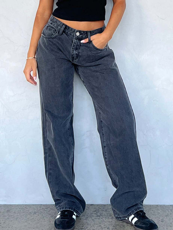 Solid Vintage Versatile Simple Midriff Boyfriend Jeans