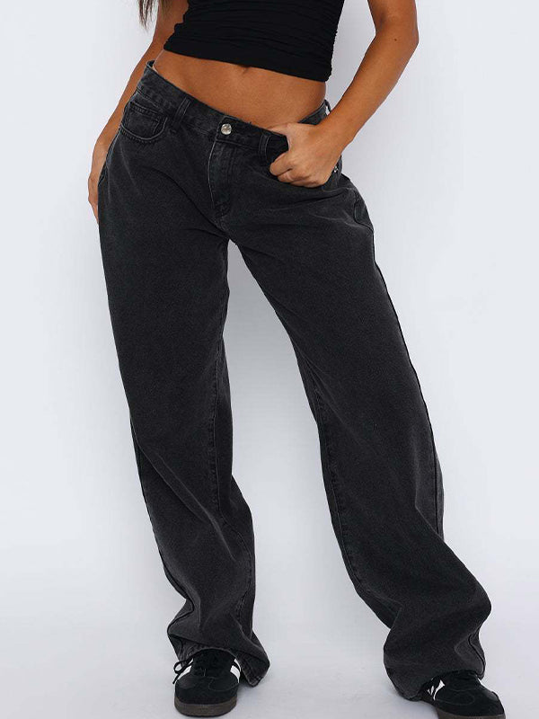 Solid Vintage Versatile Simple Midriff Boyfriend Jeans