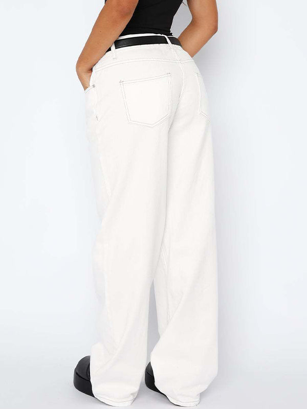 Solid Vintage Versatile Simple Midriff Boyfriend Jeans