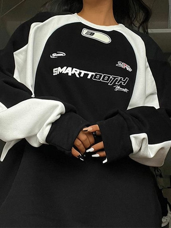 Hip Hop Oversize Raglan Sweatshirt with Slogan