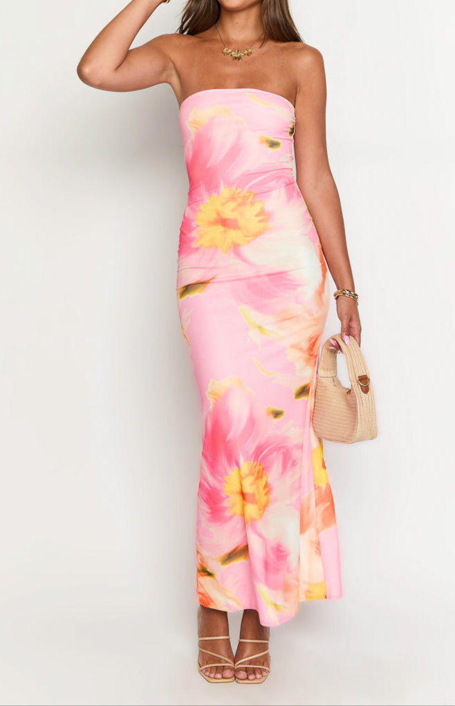 Bice Pink Orange Blumen Maxikleid