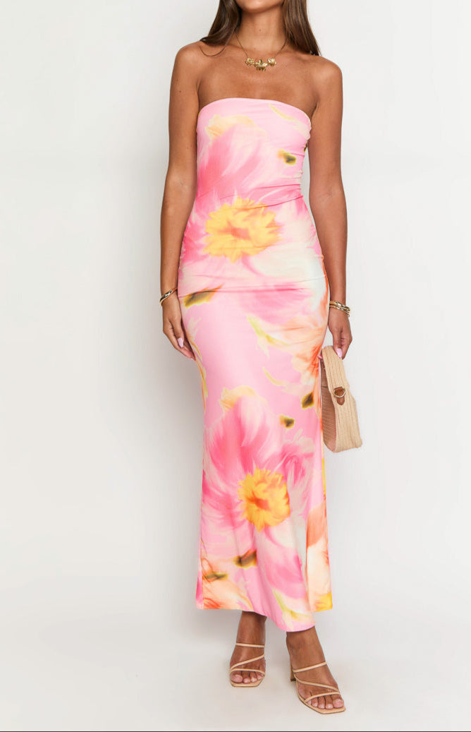 Bice Pink Orange Blumen Maxikleid