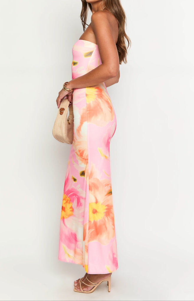 Bice Pink Orange Blumen Maxikleid