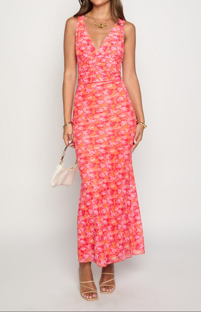 Orsa Orange Floral Maxi Dress