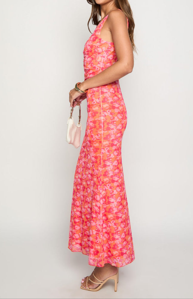 Orsa Orange Floral Maxi Dress