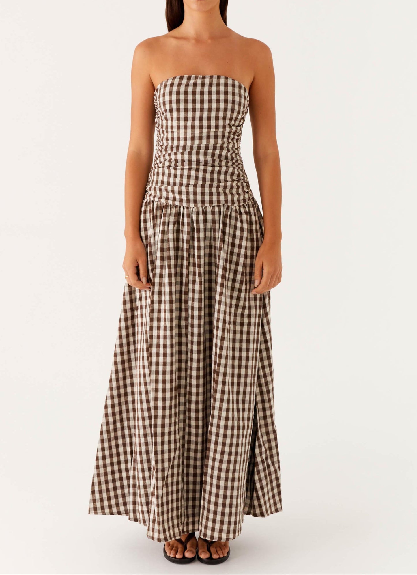 Aryanna Maxikleid – Braun Kariert