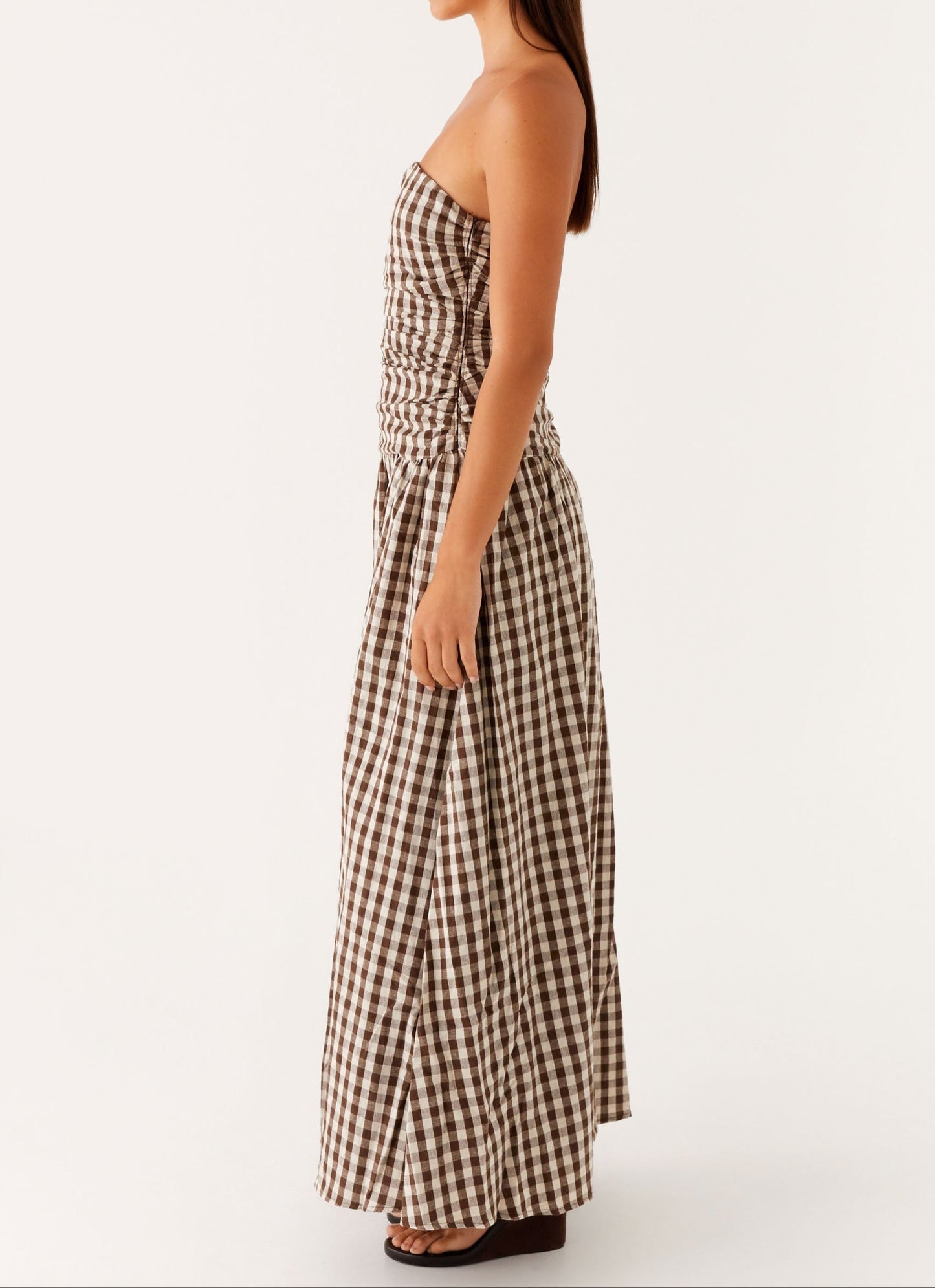Aryanna Maxikleid – Braun Kariert