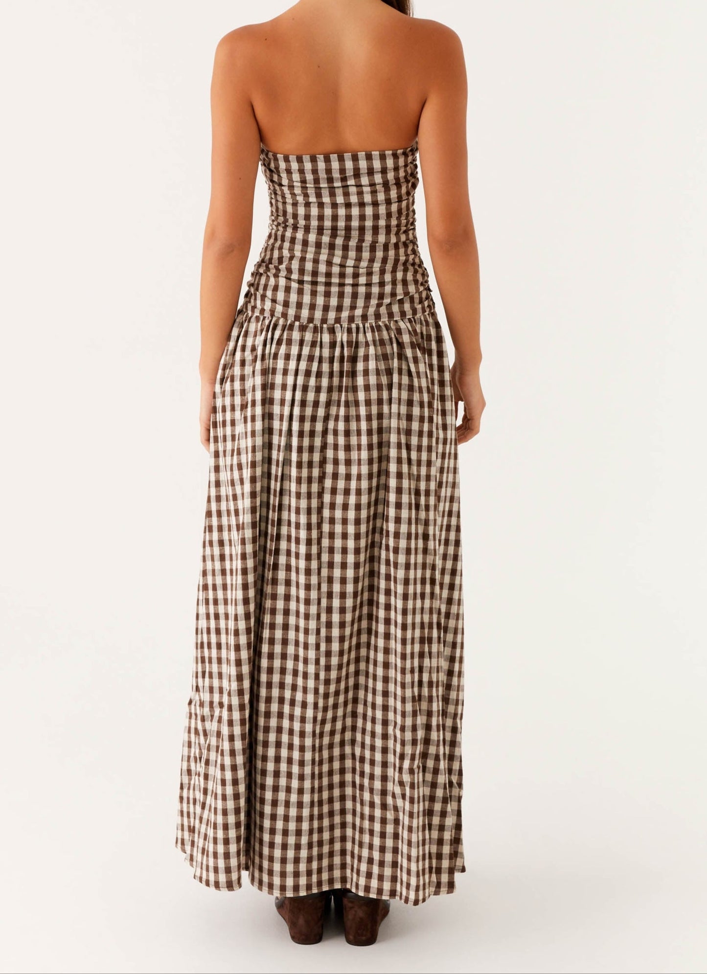 Aryanna Maxikleid – Braun Kariert