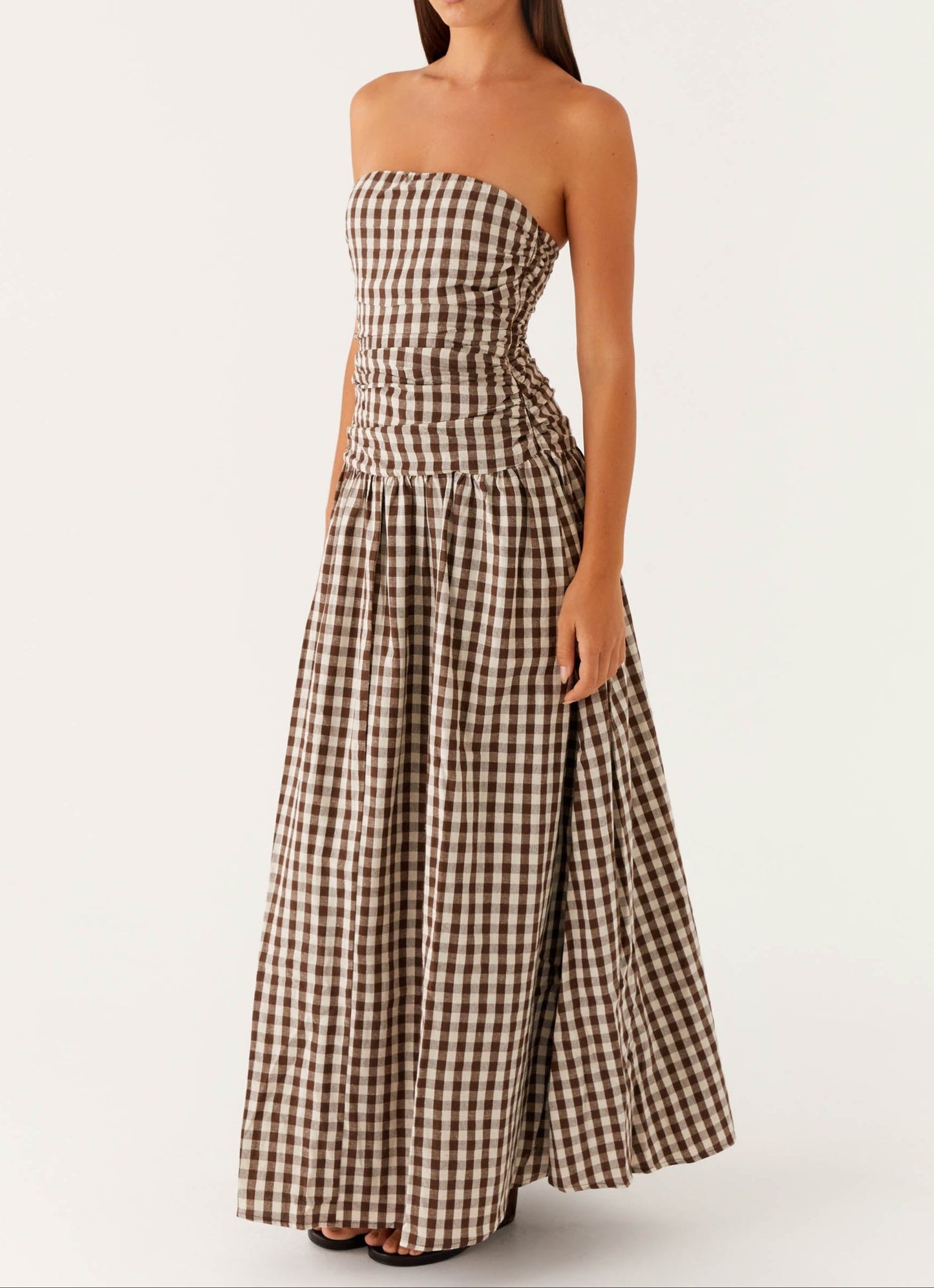 Aryanna Maxikleid – Braun Kariert
