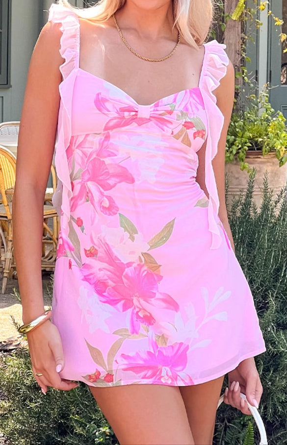 Leonora pink floral mini dress