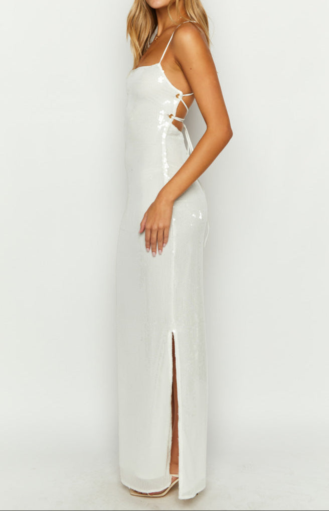 Italia White Maxi Slip with Sequins