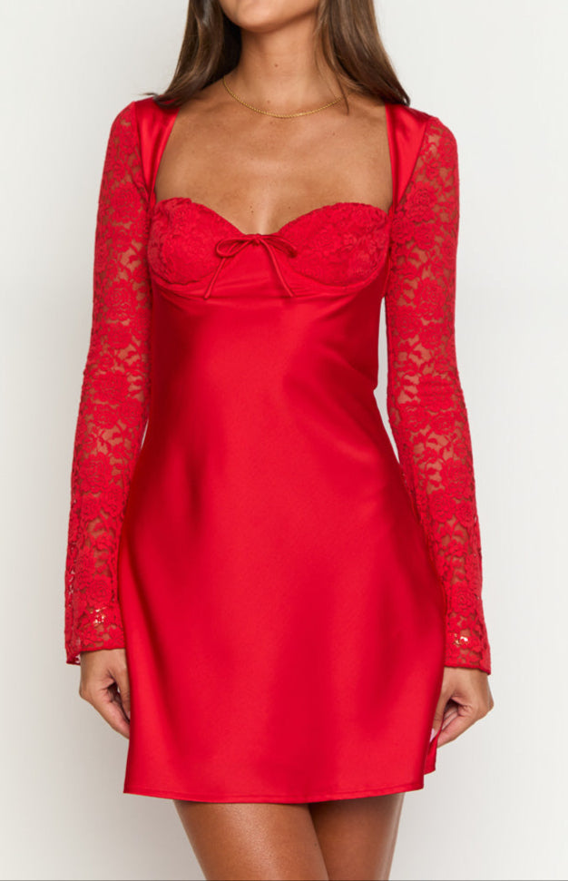 Romancia Rotes Langarm Minikleid