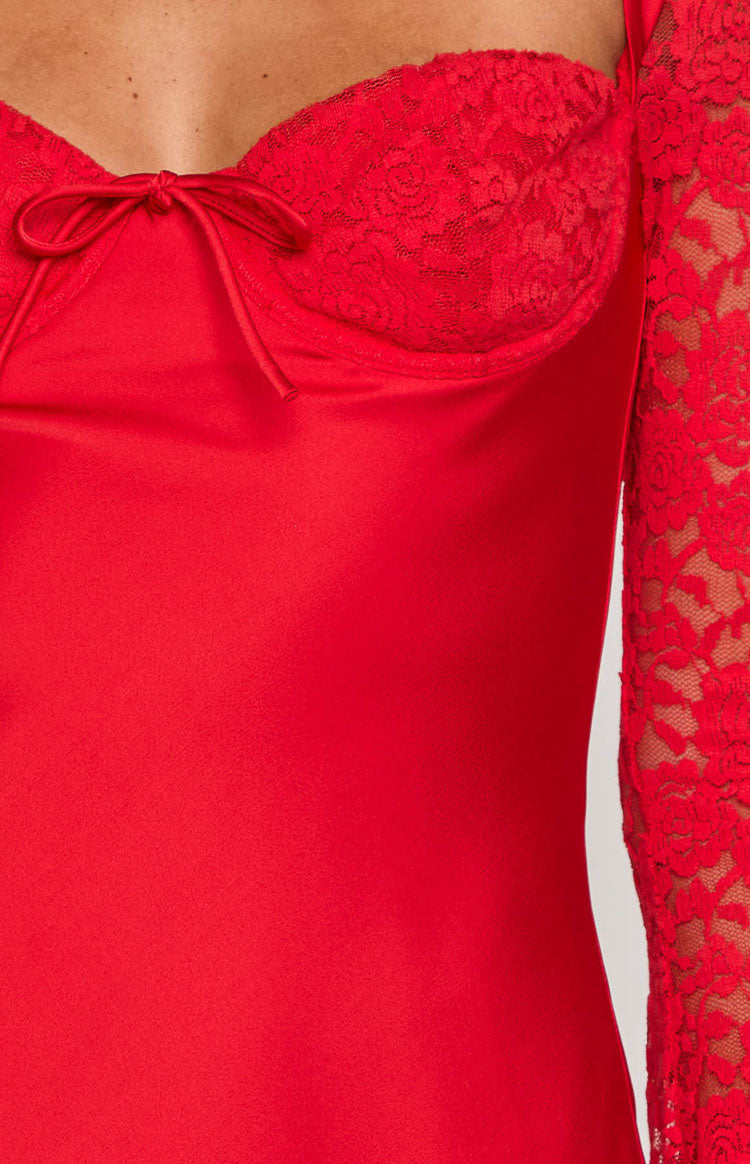 Romancia Rotes Langarm Minikleid