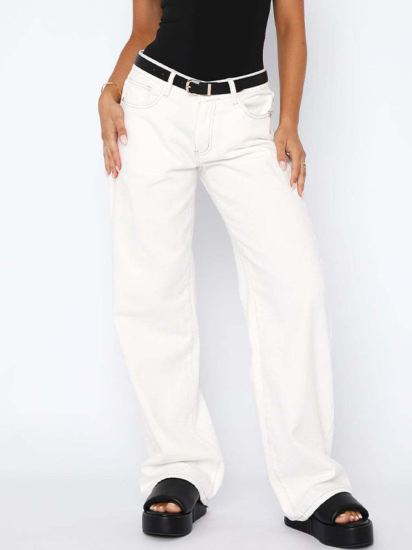 Solid Vintage Versatile Simple Midriff Boyfriend Jeans