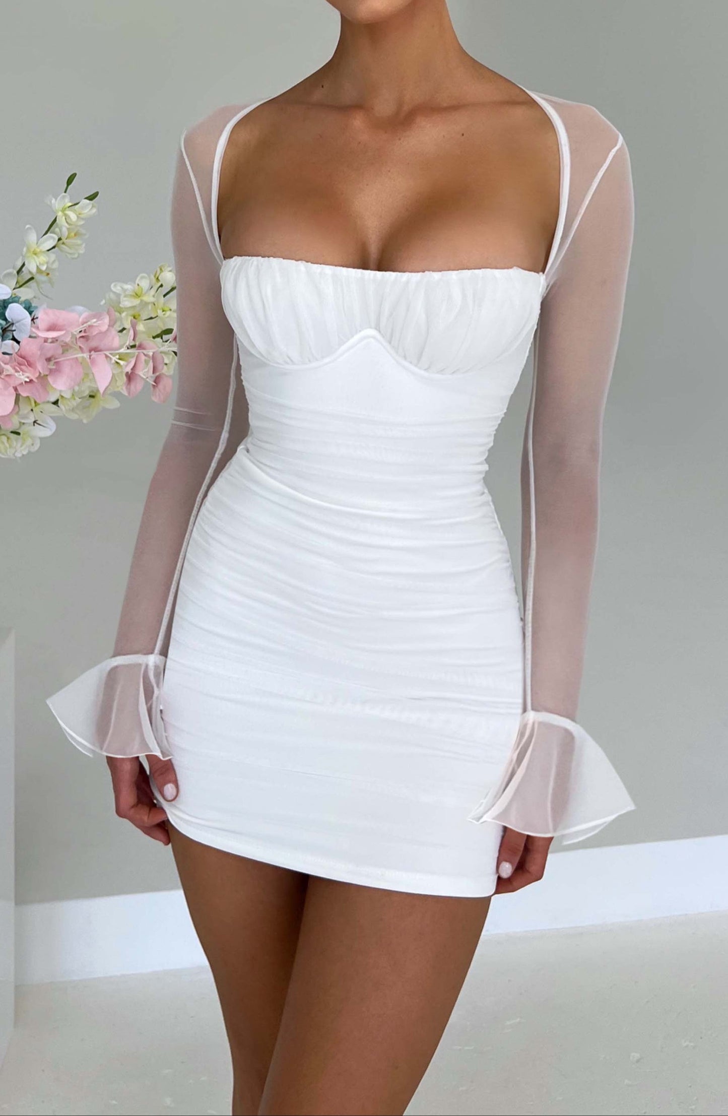 Pink mini dress - white