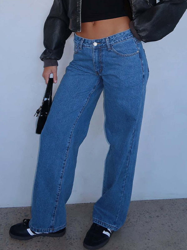Solid Vintage Versatile Simple Midriff Boyfriend Jeans