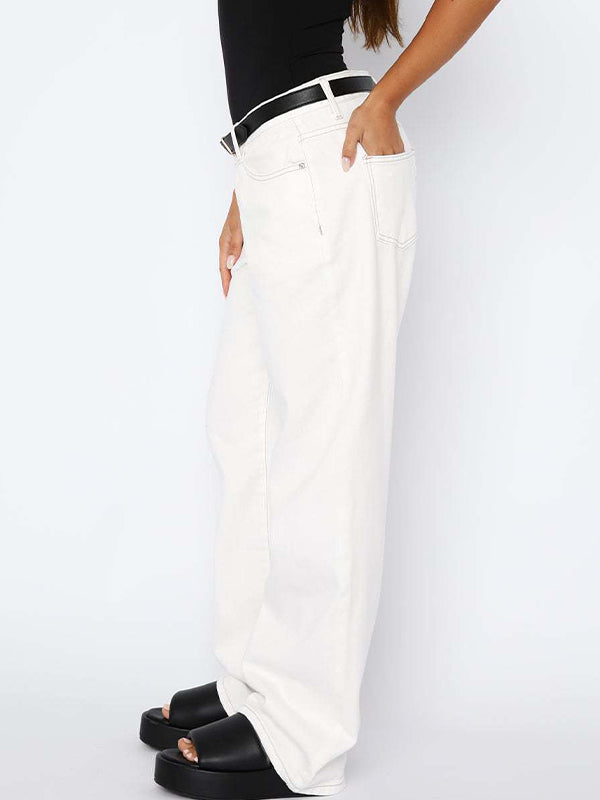 Solid Vintage Versatile Simple Midriff Boyfriend Jeans