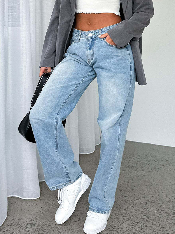 Solid Vintage Versatile Simple Midriff Boyfriend Jeans