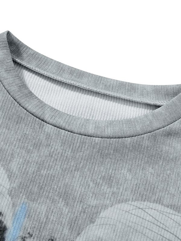 Grey vintage long-sleeved shirt with cross and skull print