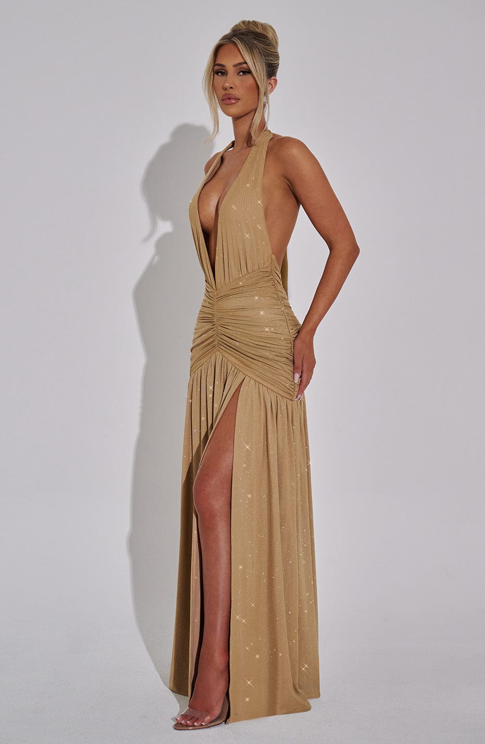 Aitana maxi dress – gold glitter