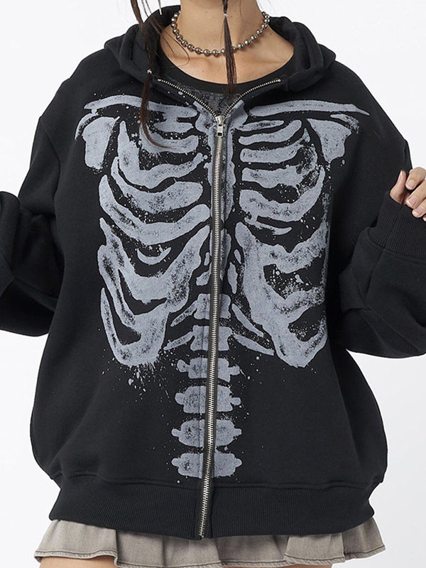 Vintage Black Oversized Hoodie with Skeleton Print