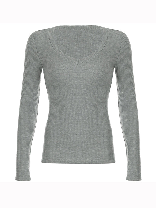 90s Gray Slim Fit Long Sleeve Knit Top