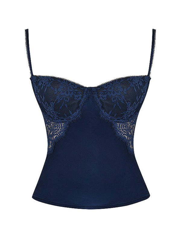 Dark Blue Sexy See Through Lace Slim Corset Top