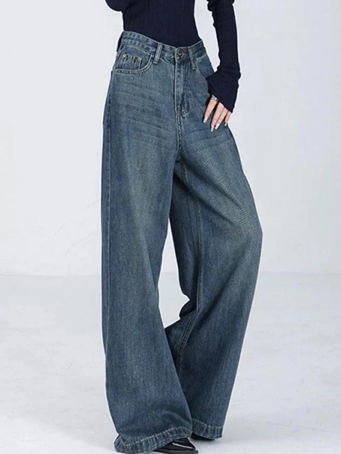 Blue Vintage Versatile High Waist Baggy Boyfriend Jeans