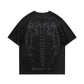 Punk oversize short sleeve shirt made of PU suede with skeleton graphics