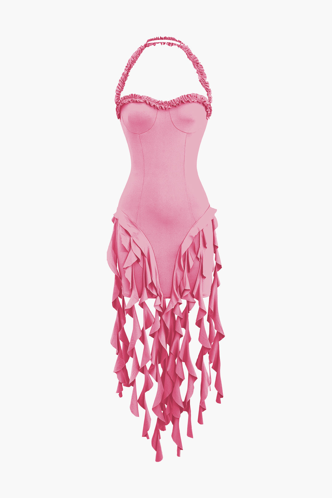 Ruffle Tassels Halter Bustier Mini Dress