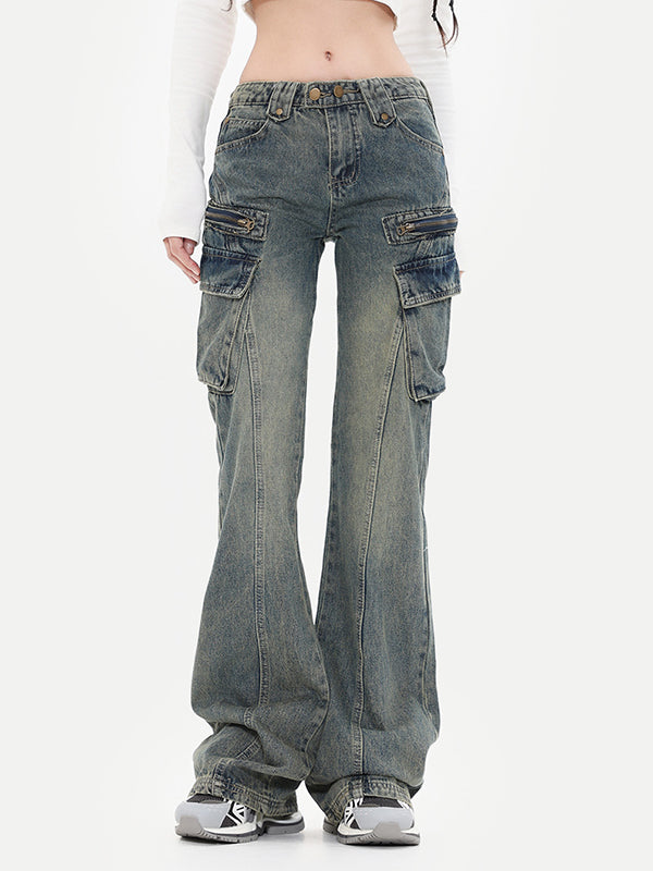 Retro Workwear Slim Version Cargo Flared Jeans