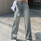 Light Blue Vintage Star Print Frayed Wide Leg Jeans