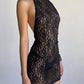 Black backless vintage lace mini dress with halter neck