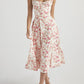 French Floral Print Slim Fit Button Front Midi Dress