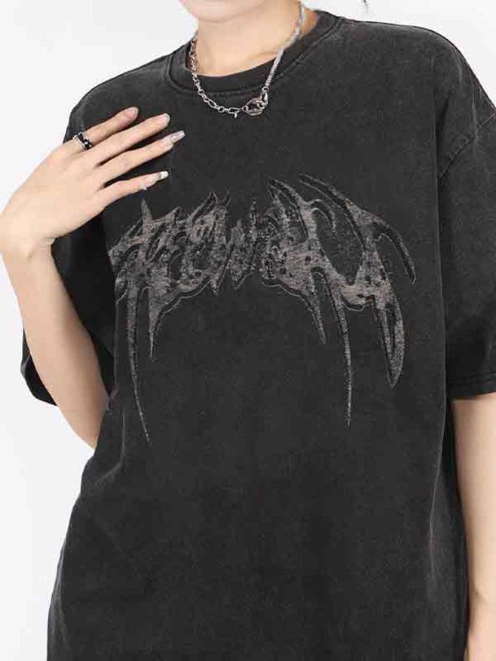 Punk Oversized Wing Print Short Sleeve T-Shirt