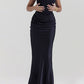 Vintage Satin Bandeau Splice Slim Maxi Dress with Corset Gathering