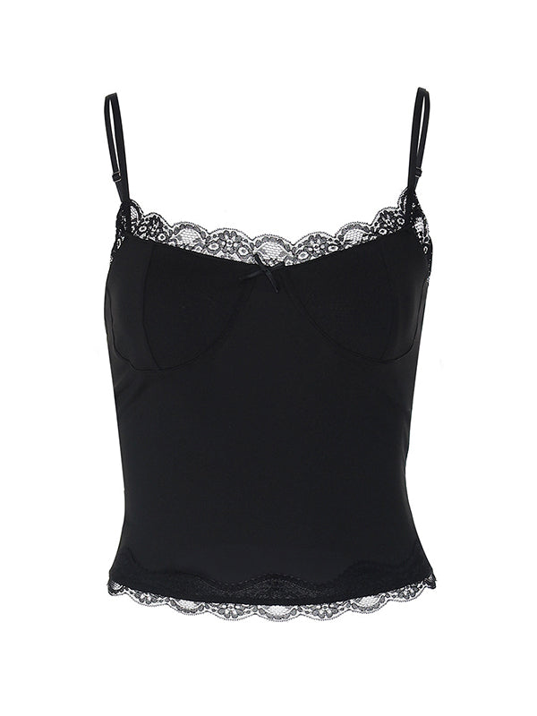 Black vintage cami top with lace inserts