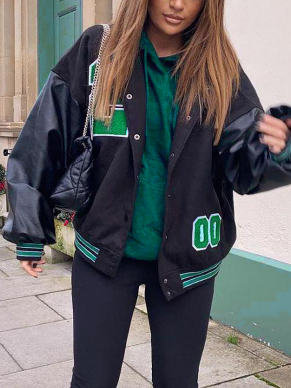 Retro Black Oversize Logo Varsity Jacket