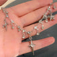 Silver vintage star water drop rhinestone necklace