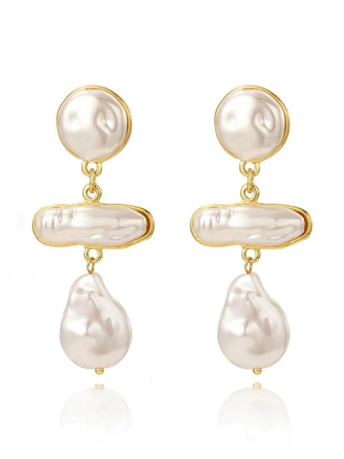 White Vintage Baroque Irregular Earring with Fake Pearls