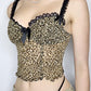 Vintage Bow Lace Splice Leopard Print Cami Top