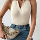 Vintage Slim Fitted Sleeveless Top with Collar