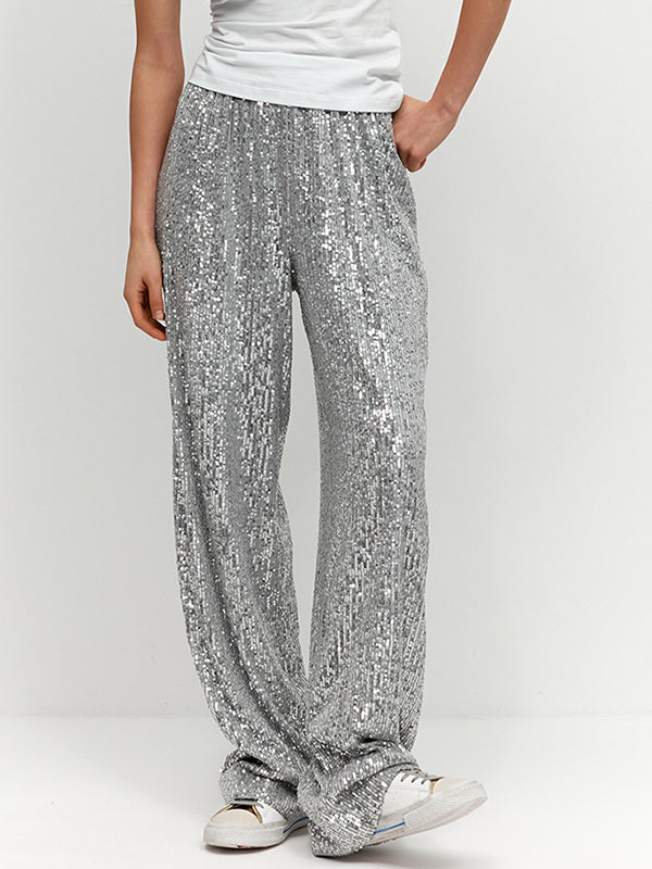 Silver Y2k Wide Leg Sequin Pants