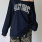 Vintage Blue Street Fashion Sweatshirt with Slope Neck and Print