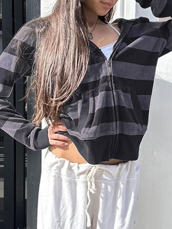 Vintage Striped Oversized Long Sleeve Hoodie