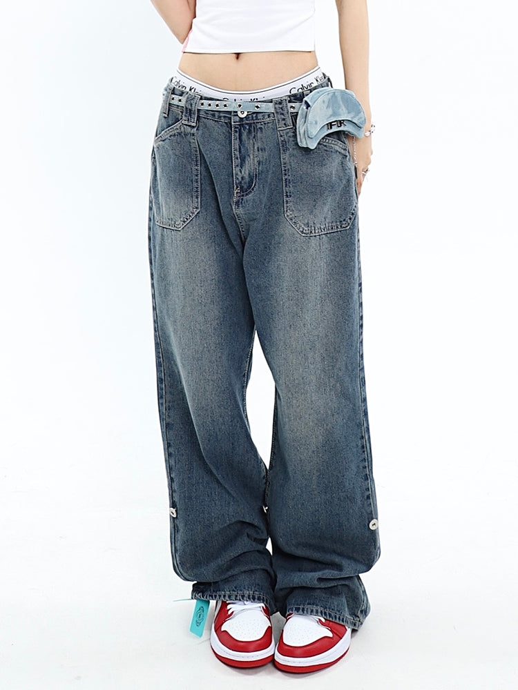 Blue denim baggy boyfriend jeans