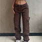 Brown baggy cargo jeans with a vintage wash