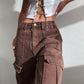 Brown baggy cargo jeans with a vintage wash