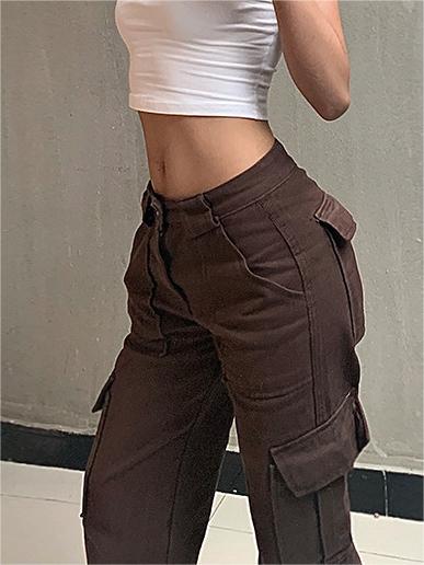 Brown baggy cargo jeans with a vintage wash